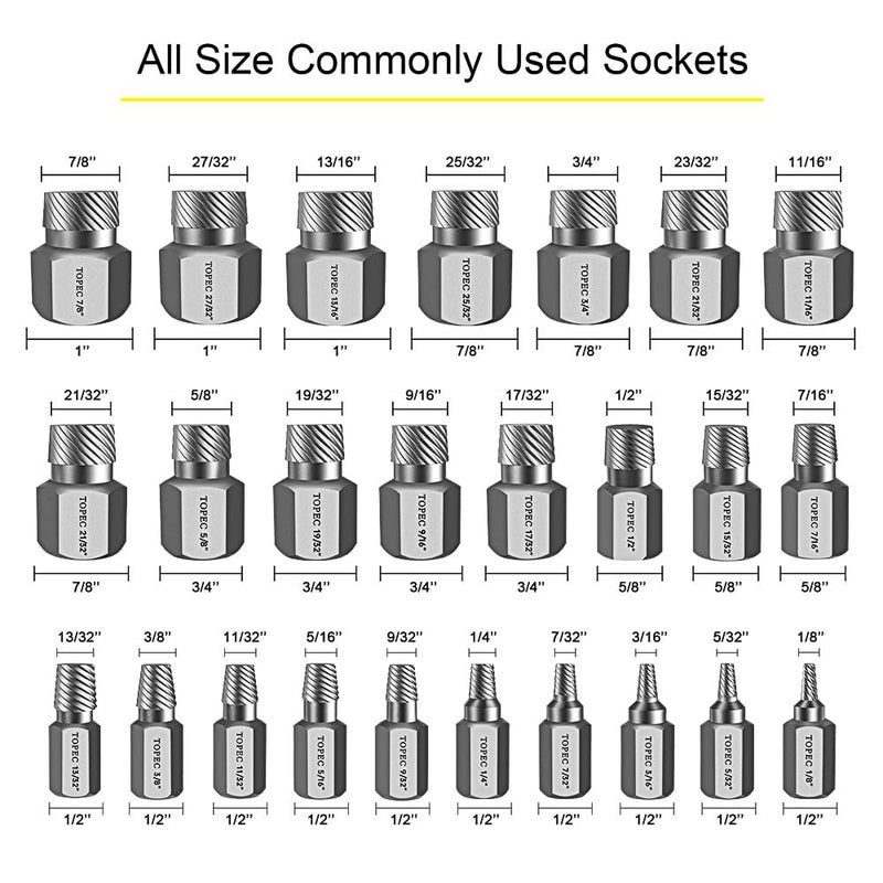 Topec 25Pcs Screw Extractor Set  Hex Head Multi-Spline Easy Out Bolt Extractor Set  Premium CR-MO Steel Rounded Bolt Remover - Image 2